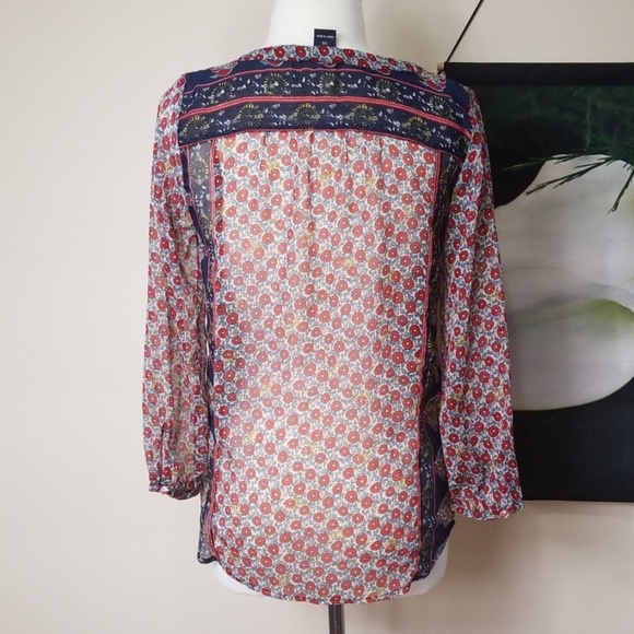 Lucky Brand Semi Sheer Floral Boho Peasant Top - Picture 4 of 7